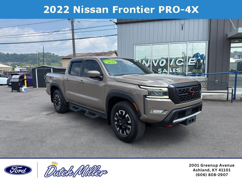 2022 Nissan Frontier PRO-4X in Baja Storm — front three-quarter view